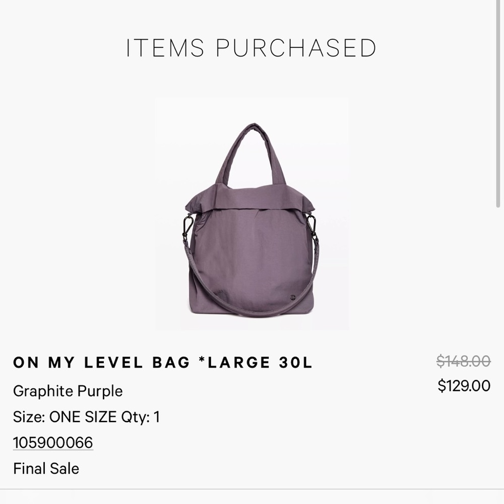 Lululemon On My Level Bag *Large 30L Graphite purple